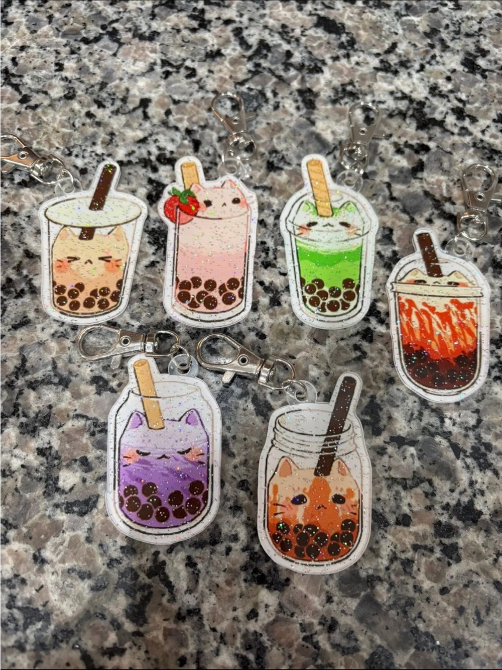 Kawaii Cat Boba Keychain Set - Assorted Colors